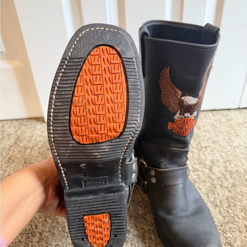 Harley-Davidson Embroidered Eagle Black Leather Men's Boots 8 - Picture 6 of 6